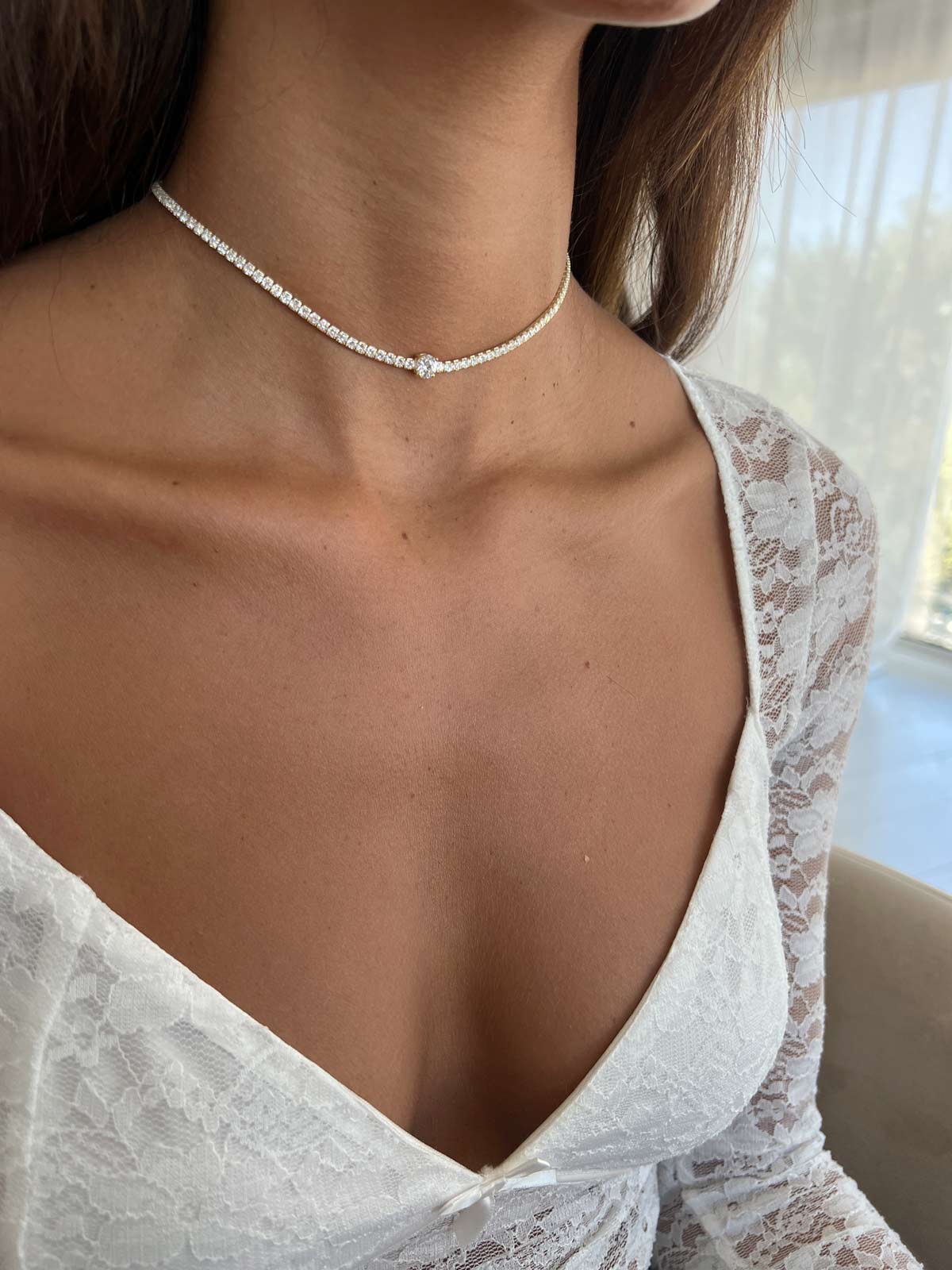 שרשרת צ'וקר טניס סוליטר