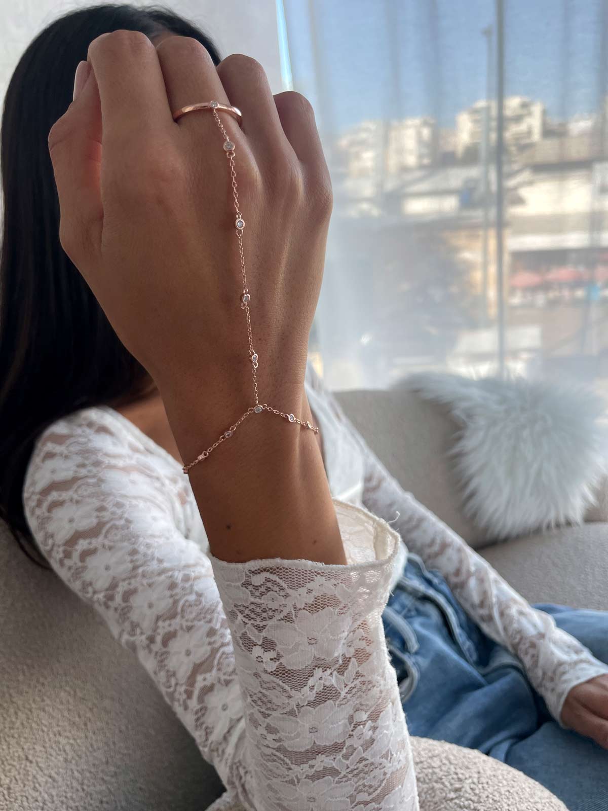 צמיד טבעת סוליטרים וטבעת עדינה