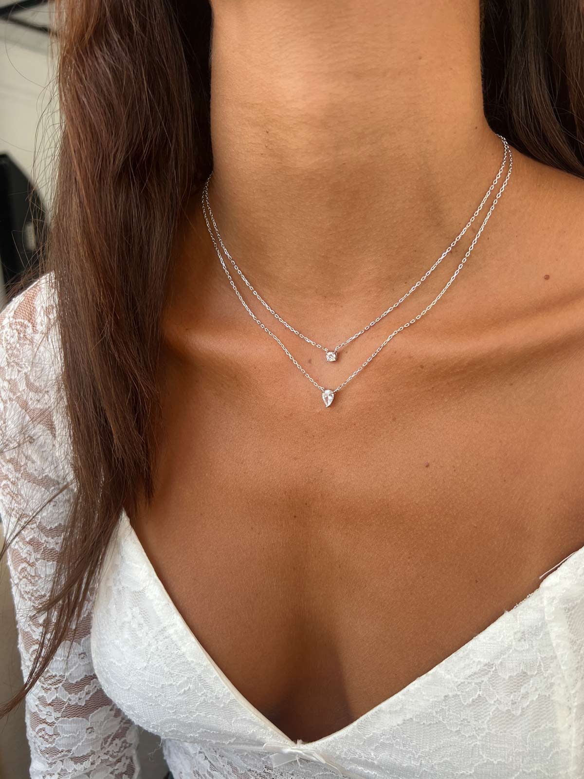 שרשרת כפולה טיפה וסוליטר