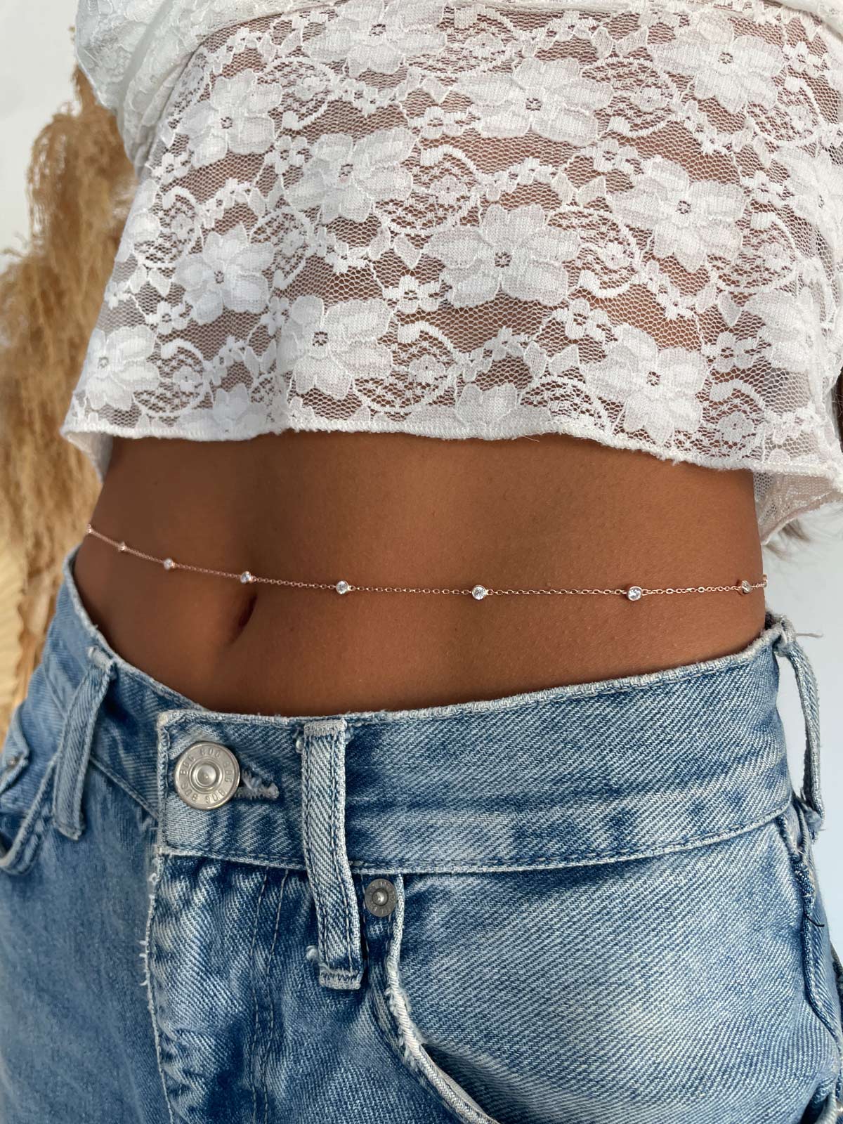 שרשרת סוליטרים עגולים ארוכה + בטן