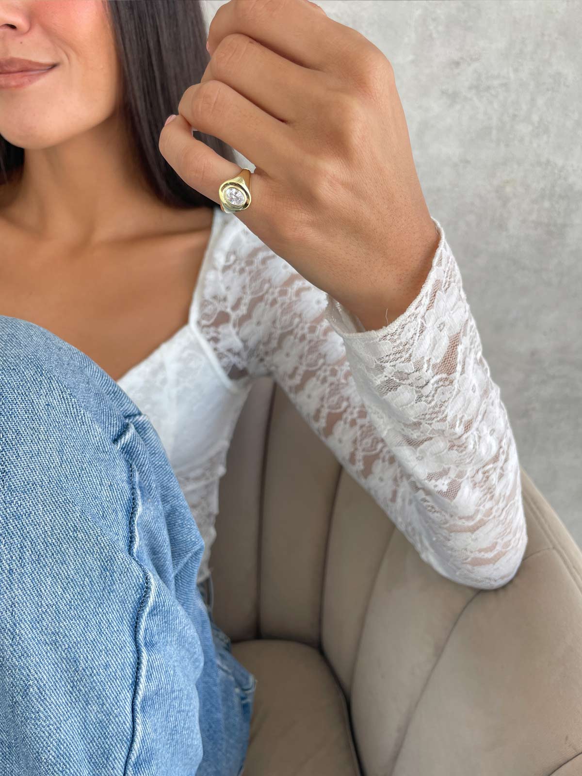 טבעת חותם לזרת סוליטר אליפסה