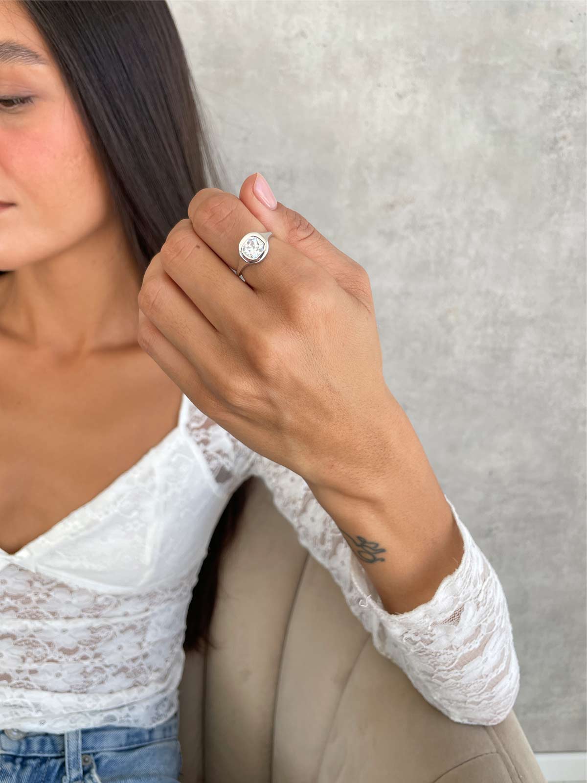 טבעת חותם סוליטר מרובע