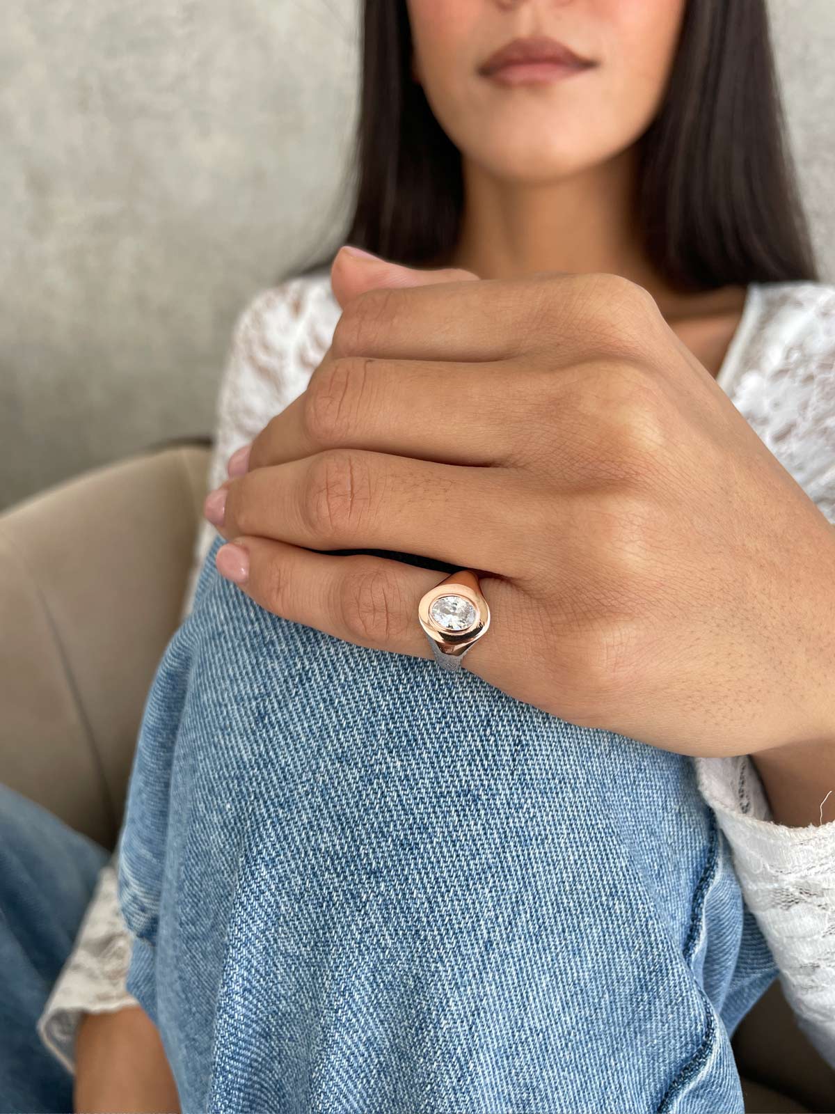 טבעת חותם לזרת סוליטר אליפסה