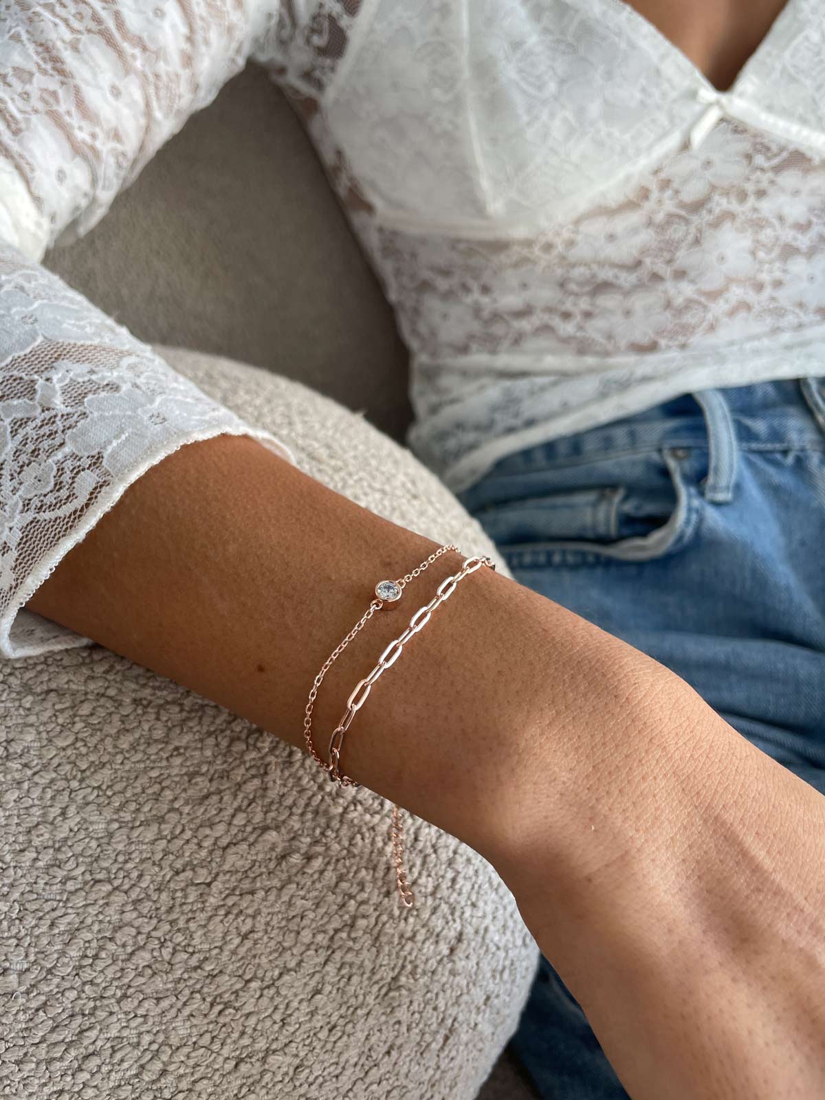 צמיד כפול חוליות וסוליטר עגול