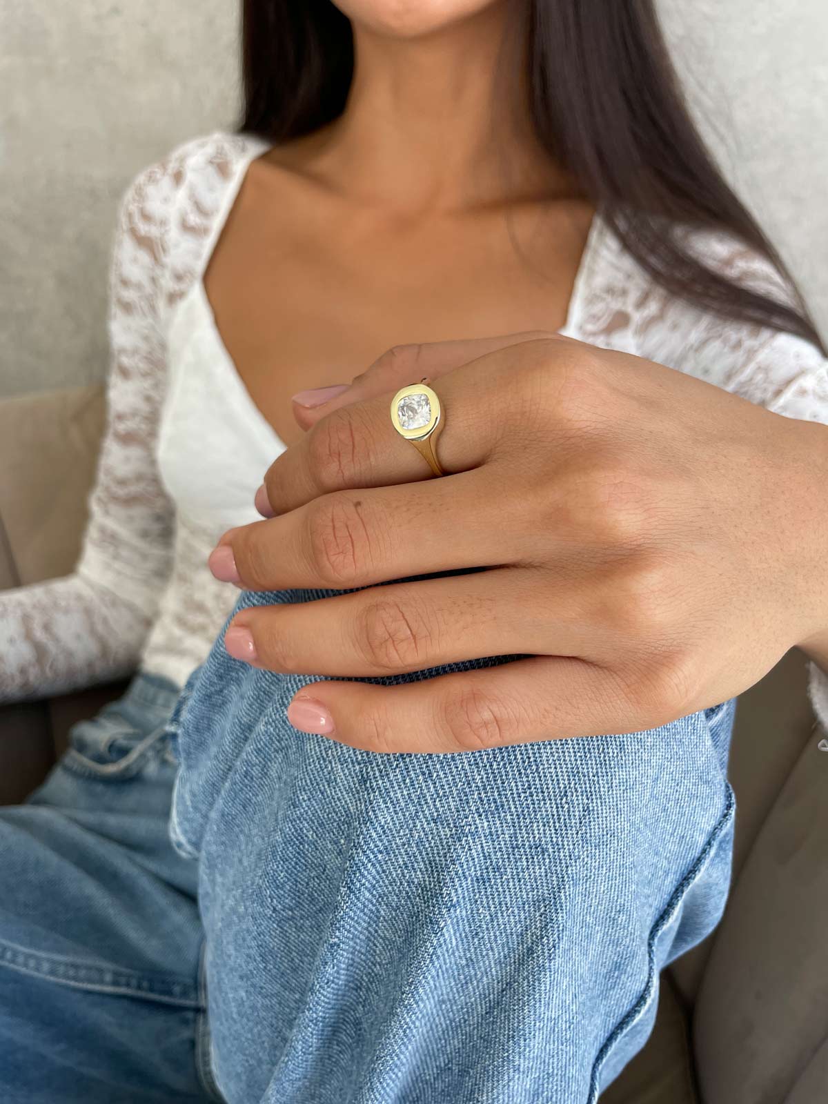 טבעת חותם סוליטר מרובע