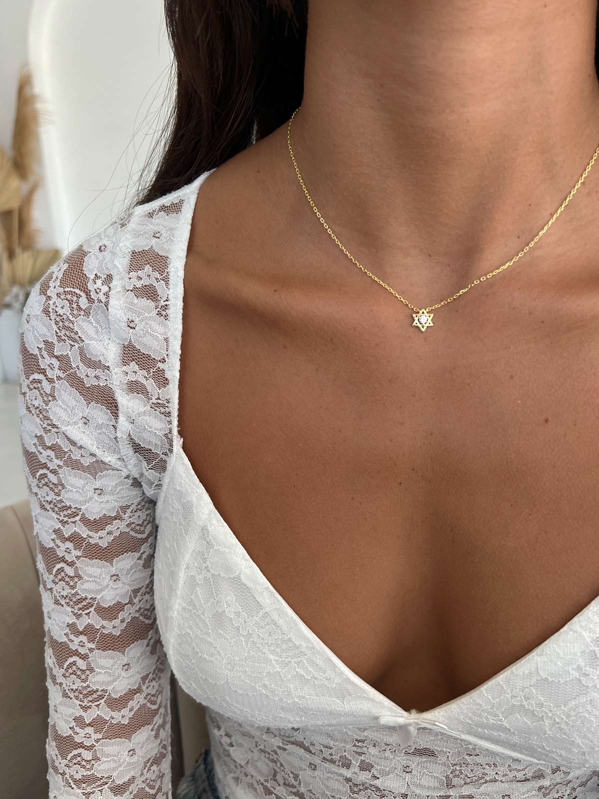 שרשרת צמודה מגן דוד וסוליטר