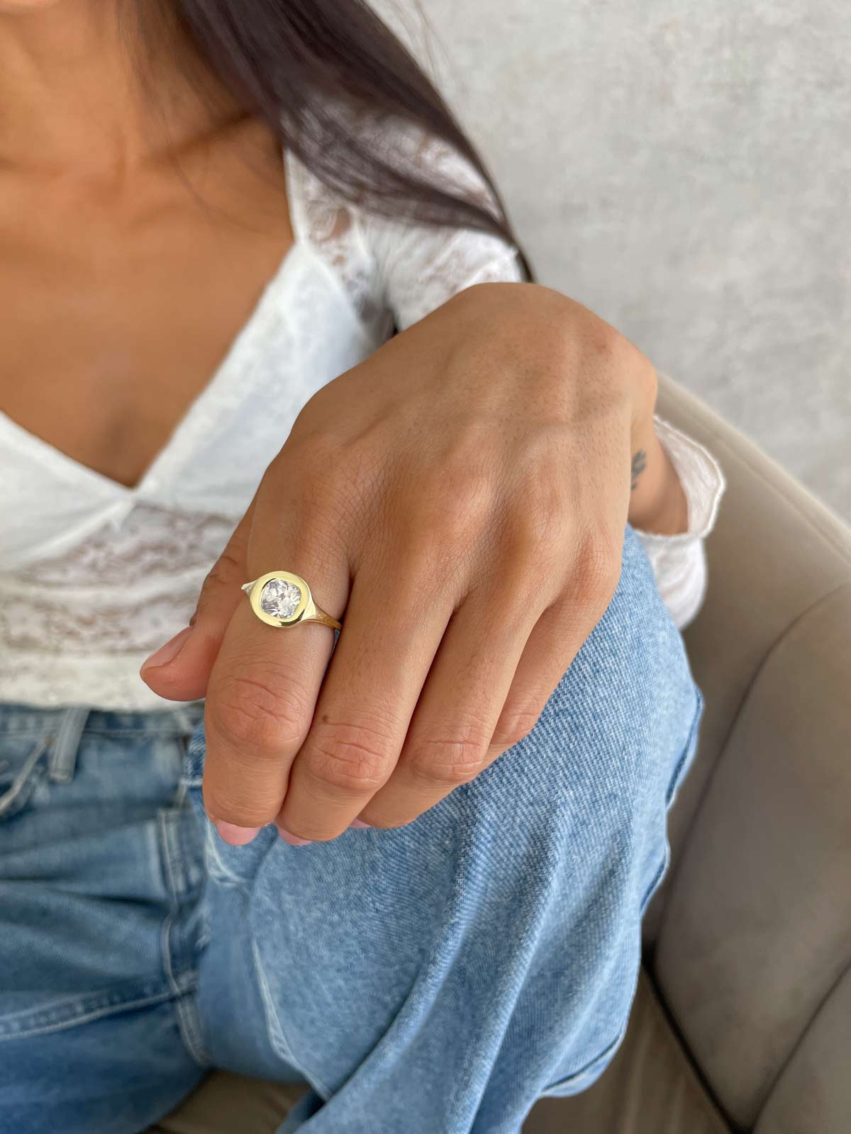 טבעת חותם סוליטר מרובע