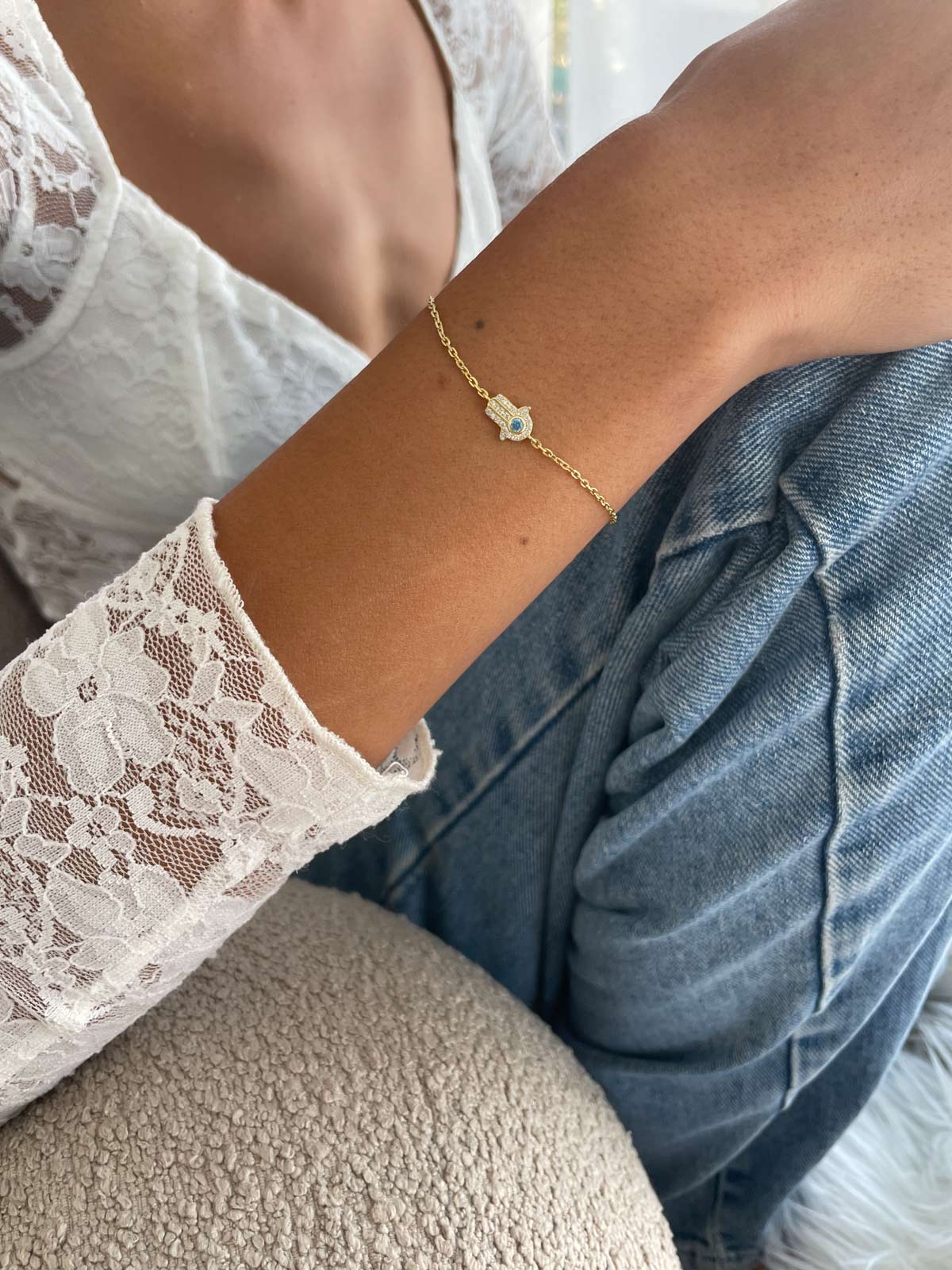 צמיד חמסה קטנה אבן תכלת