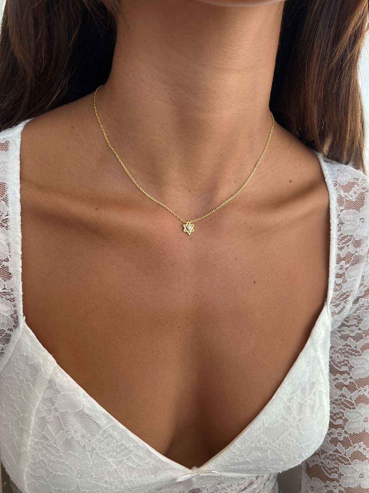 שרשרת צמודה מגן דוד וסוליטר