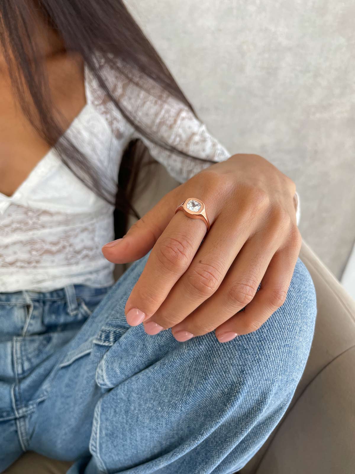 טבעת חותם סוליטר מרובע