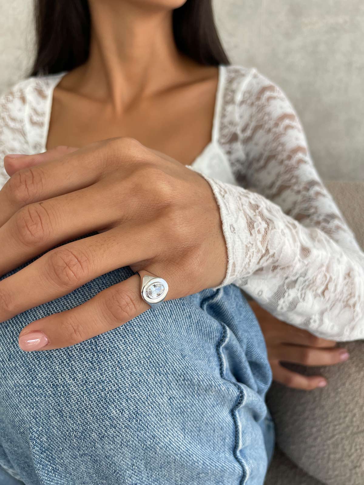 טבעת חותם לזרת סוליטר אליפסה