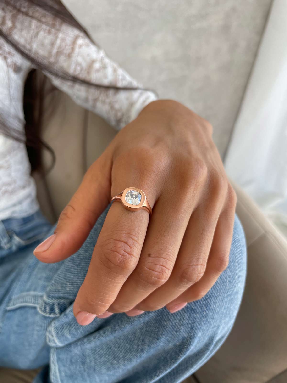 טבעת חותם סוליטר מרובע